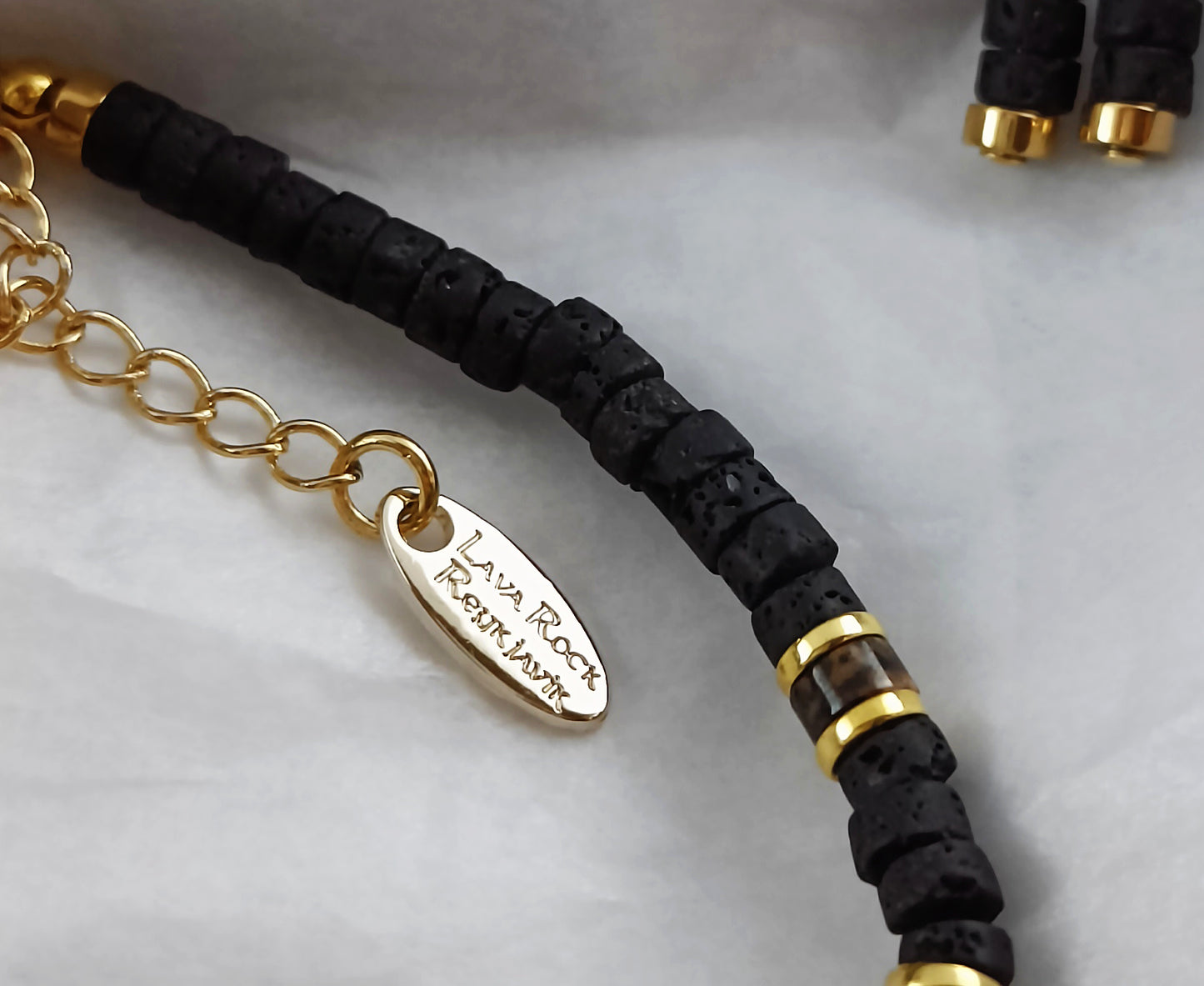 LavaRockReykjavik - Golden Dalmatian Jasper Stone Bracelet and Earrings Set