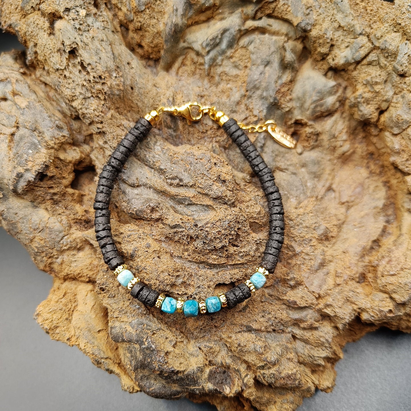 Apatite and lava Stone Bracelet