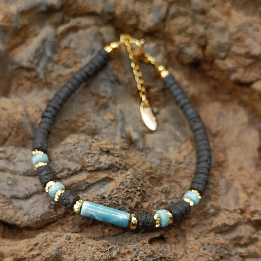 Aqua-Terra Jasper Stone Bracelet with Thin Cut Lava Stones