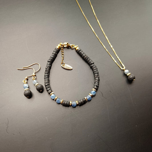 Devil Blue Aquamarine and Lava Jewelry set