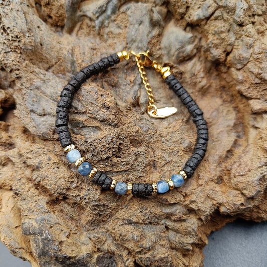 Devil Blue Aquamarine and lava Stone Bracelet