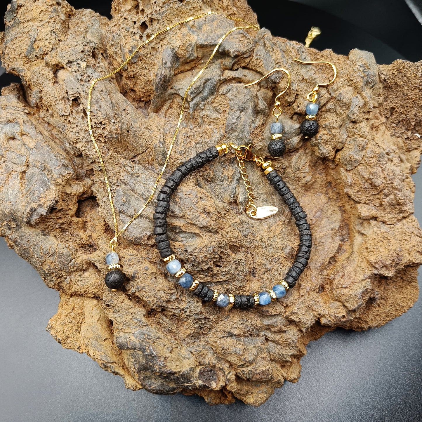 Devil Blue Aquamarine and Lava Jewelry set