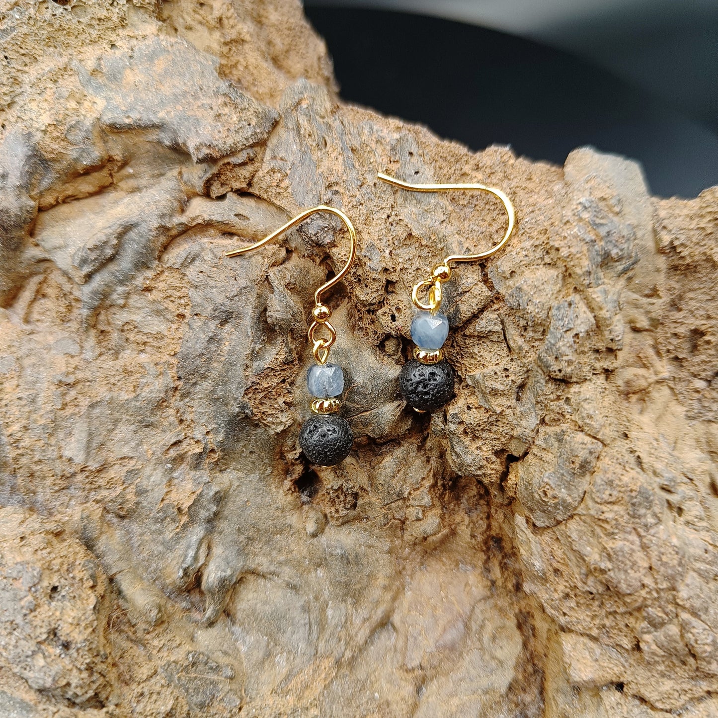 Devil Blue Aquamarine and Lava Jewelry set