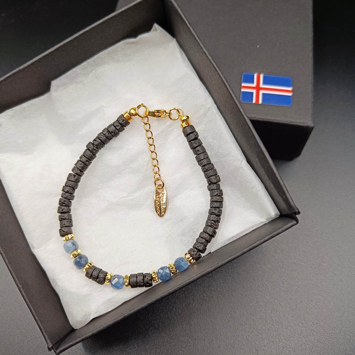 Devil Blue Aquamarine and lava Stone Bracelet