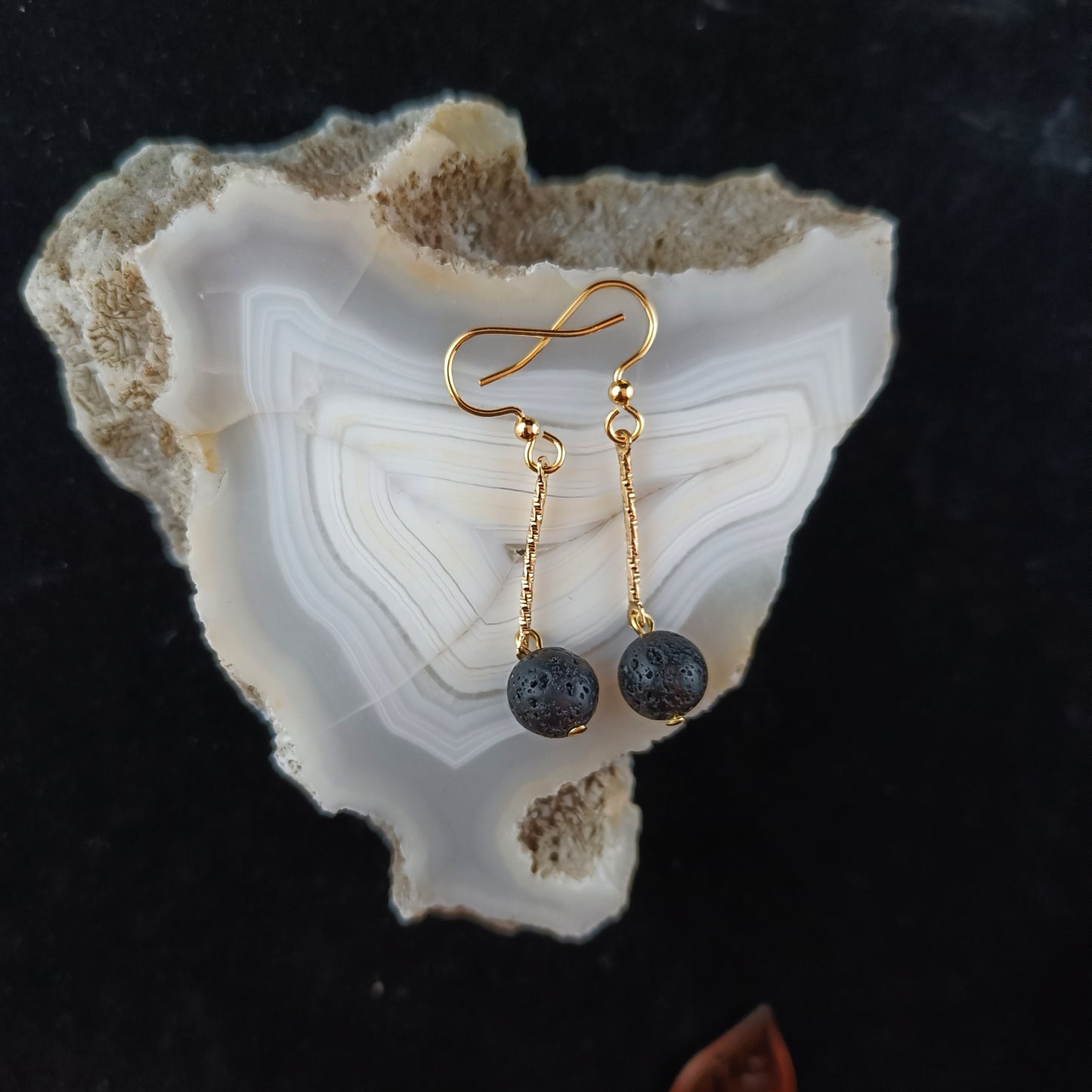 Golden and Silver Long Drop Lava Earrings