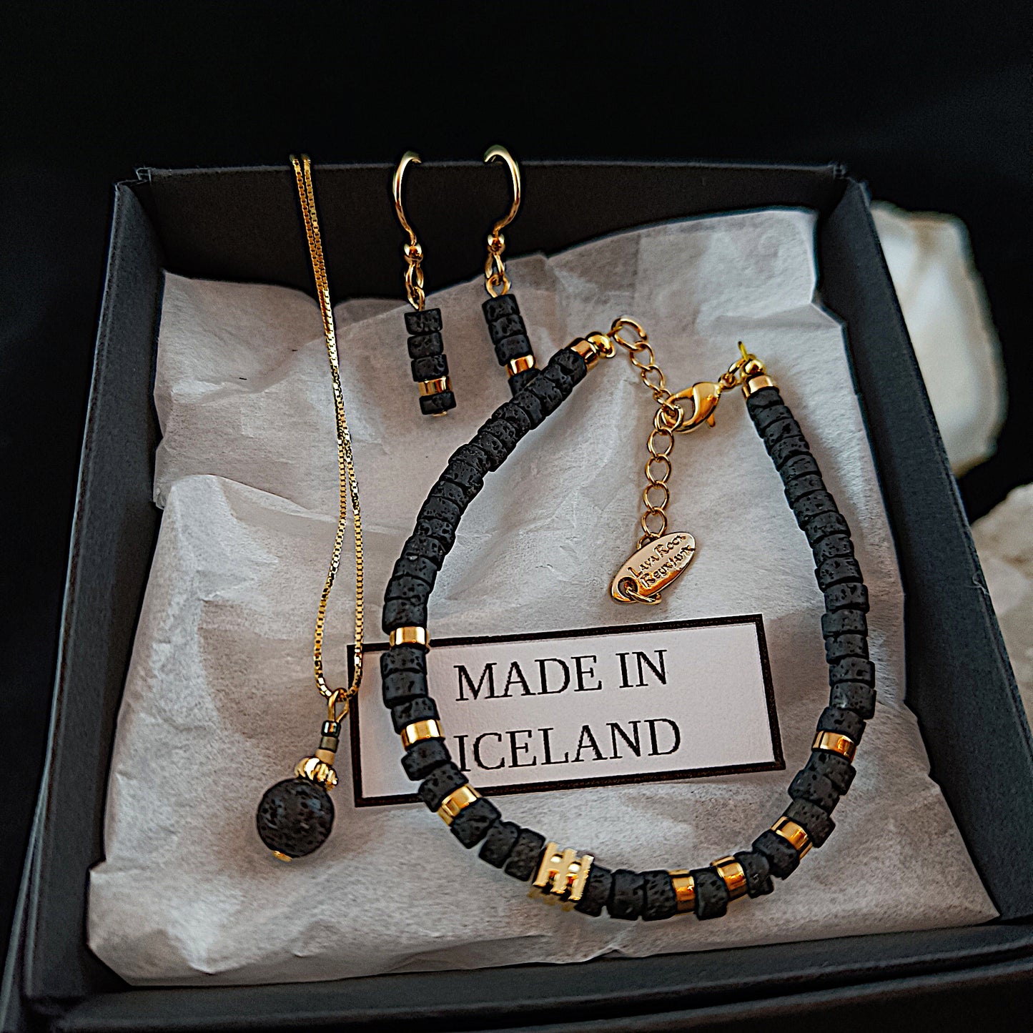 Lava Rock Reykjavik - Gold Lava Stone Jewelry Set