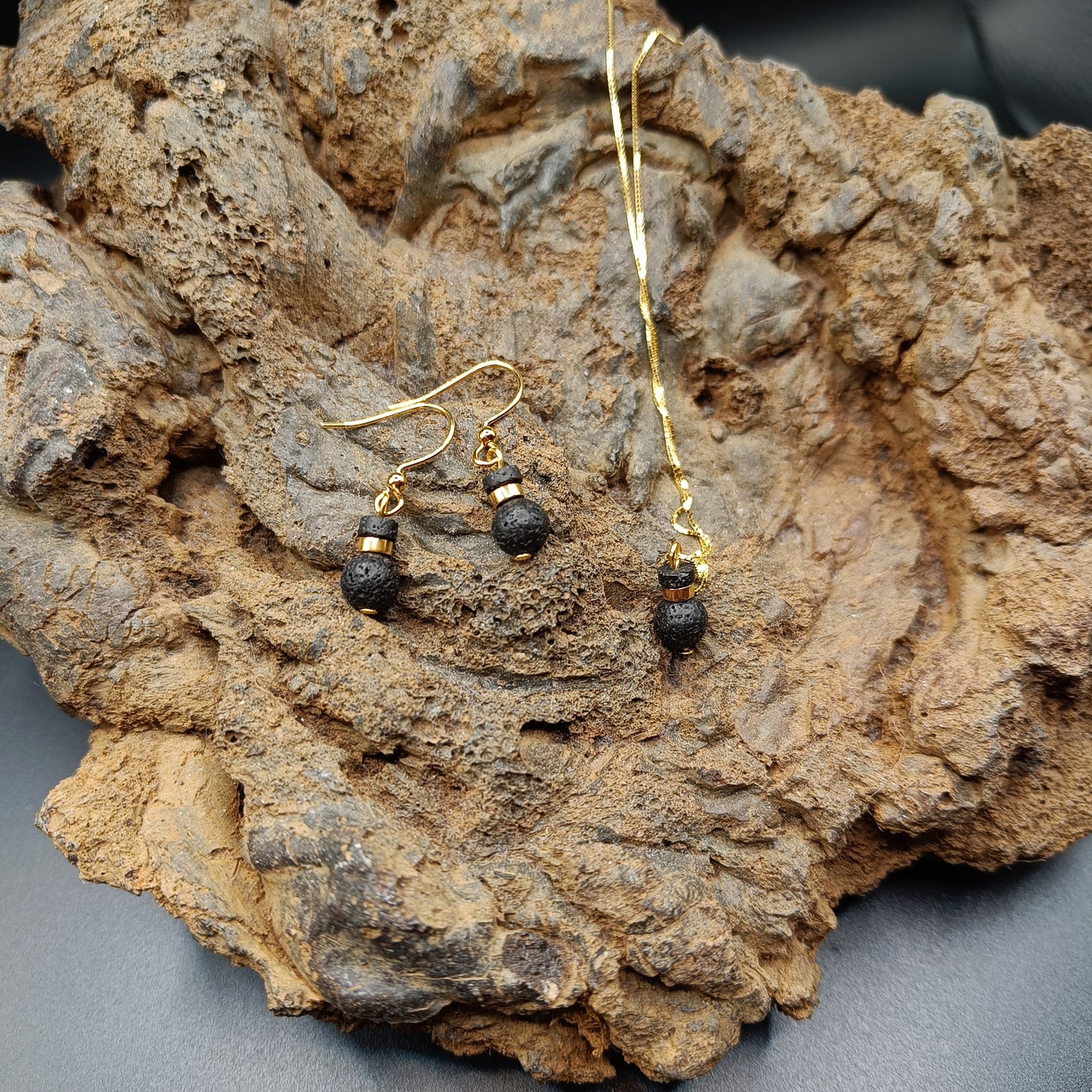 Golden Lava Necklace and Earrings