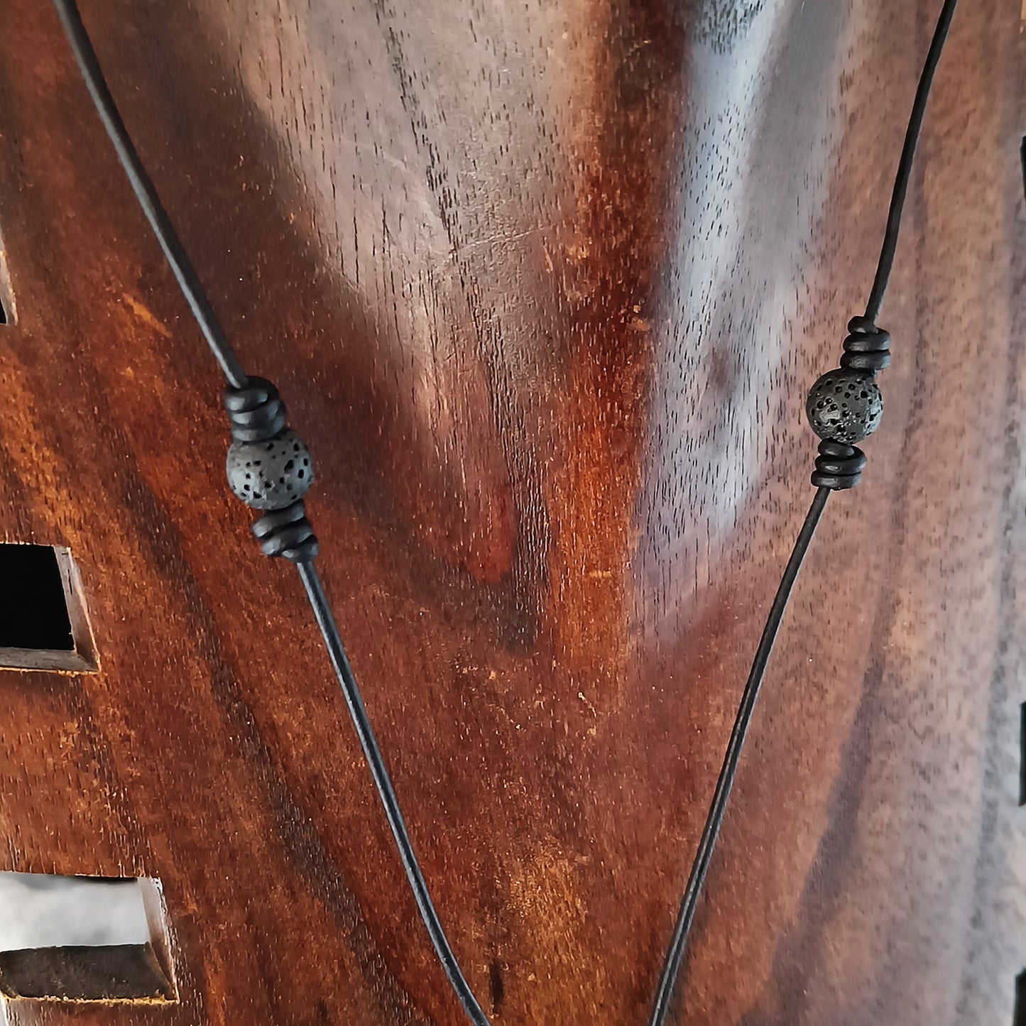 Black Whale Tail Lava Leather Necklace