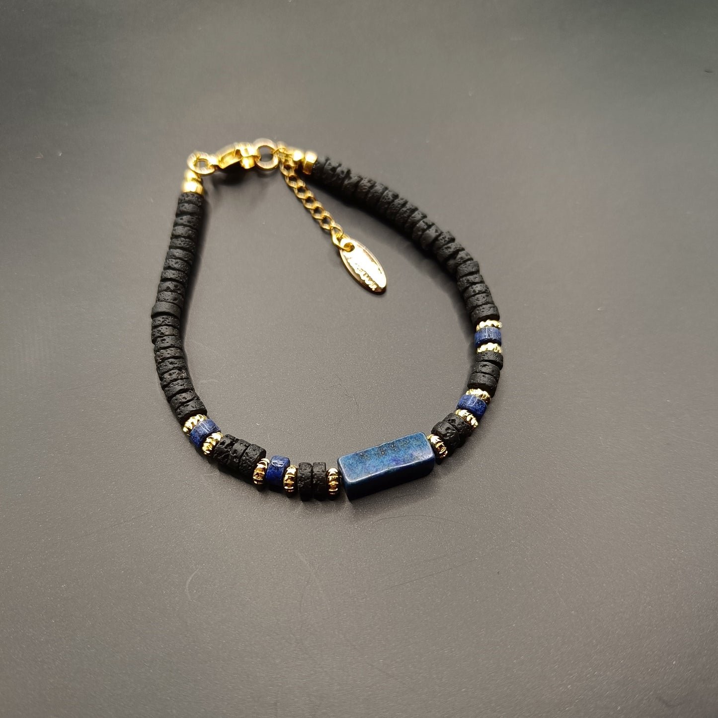 Lapis Lazuli Stone Bracelet with Thin Cut Lava