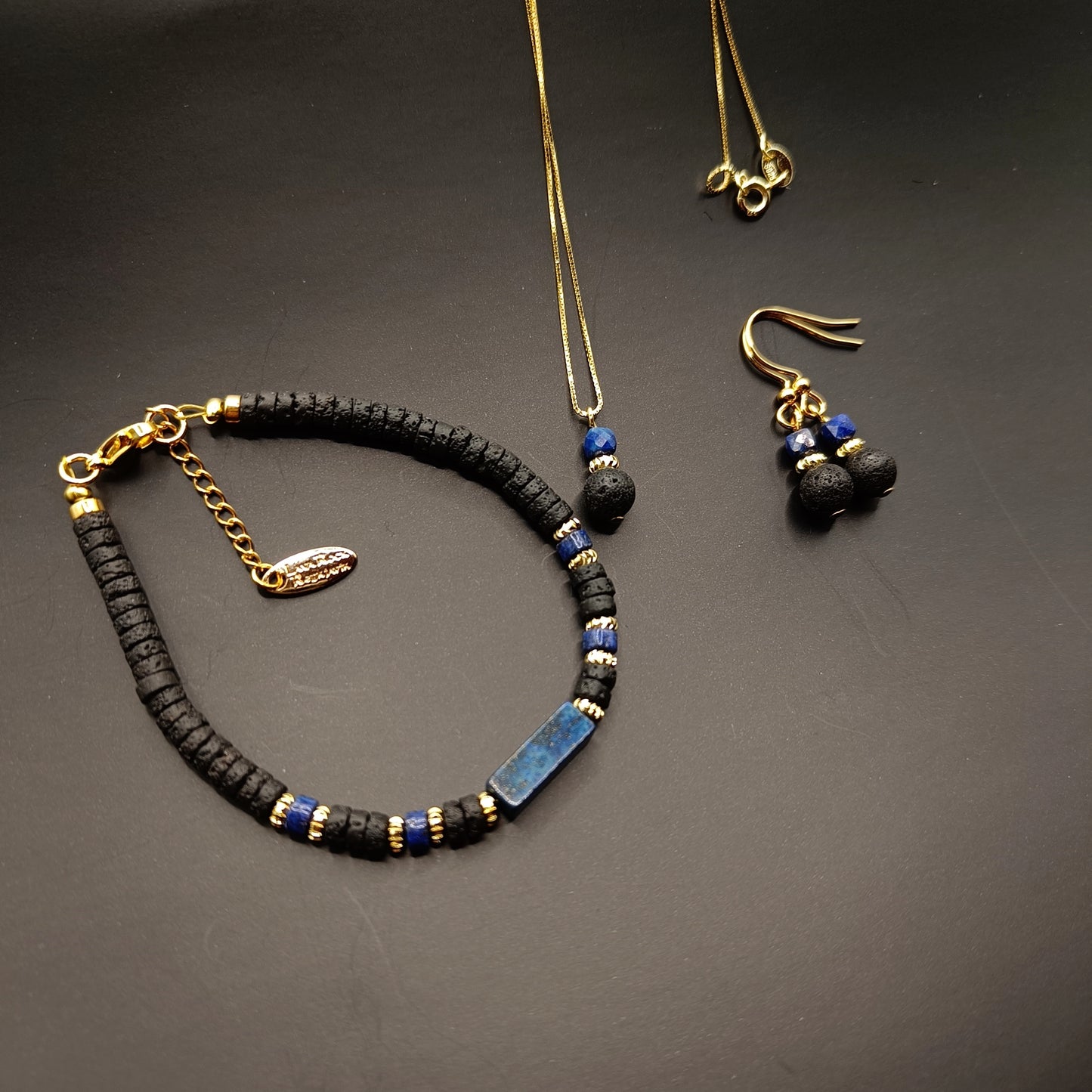 Lapis Lazuli and Lava Jewelry set