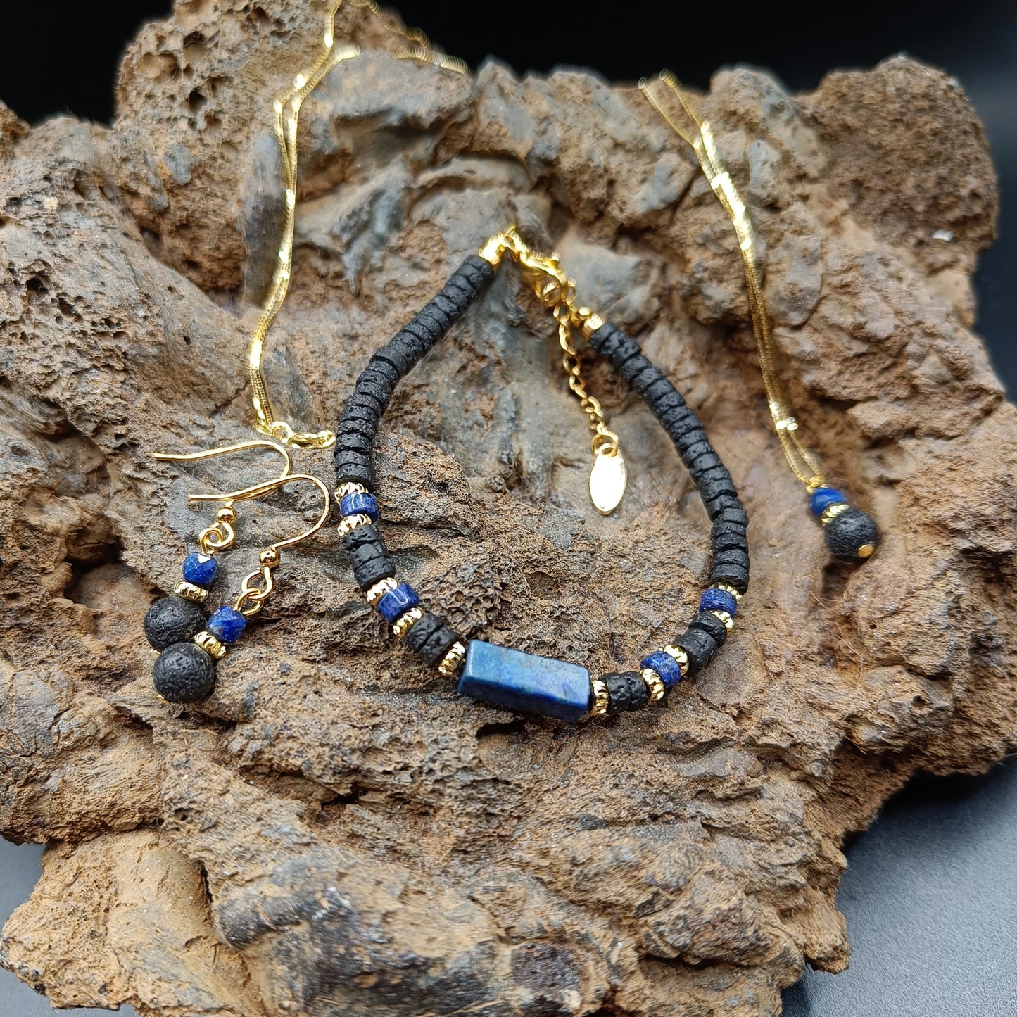 Lapis Lazuli and Lava Jewelry set