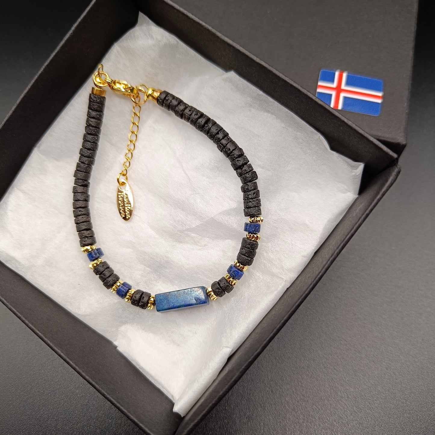 Lapis Lazuli Stone Bracelet with Thin Cut Lava
