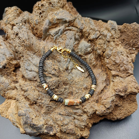 Larimar Earth Stone Bracelet with Thin Cut Lava