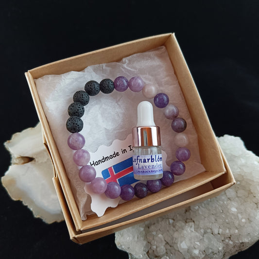 Lilac Chalcedony Lava Diffuser Bracelet - with Lofnarblóm (Lavender) Aroma