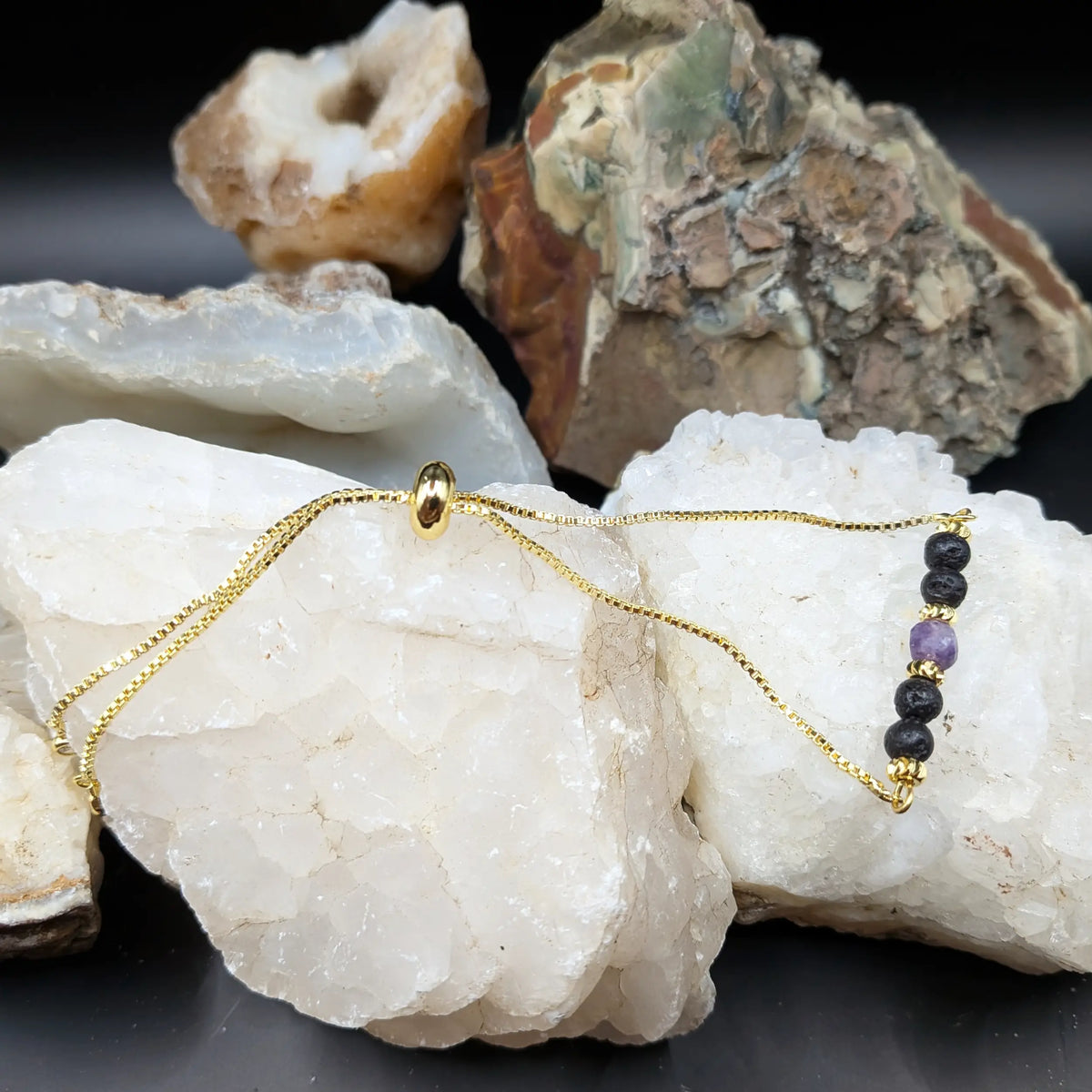 Golden Lava and Gemstone Bracelets