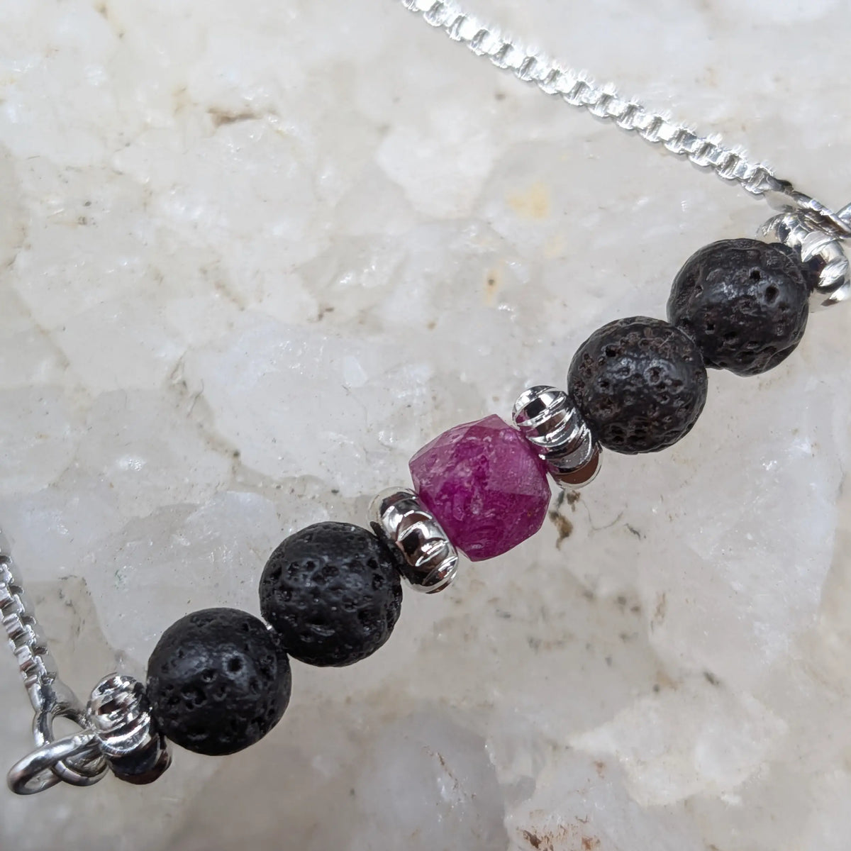 Silver Lava and Gemstone Bracelets