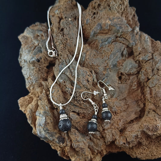 Elegant Lava Design Jewelry Set - LavaRockReykjavik Elegant Necklace and Earrings