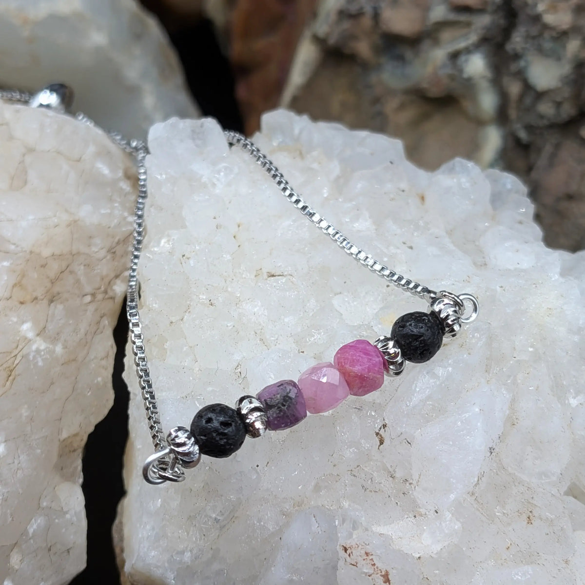 Silver Lava and Gemstone Bracelets - Assorted Gemstones