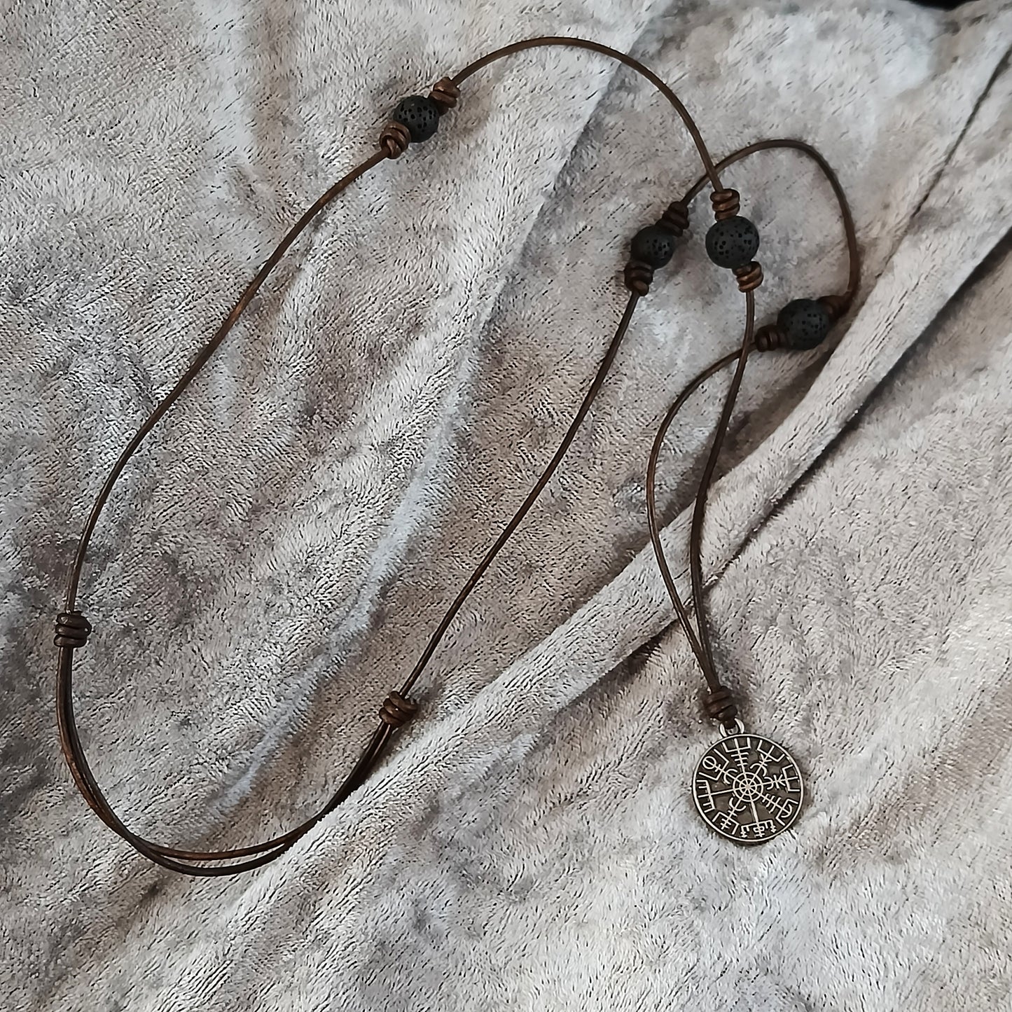 Vegvisir Leather Necklace with Lava Stones