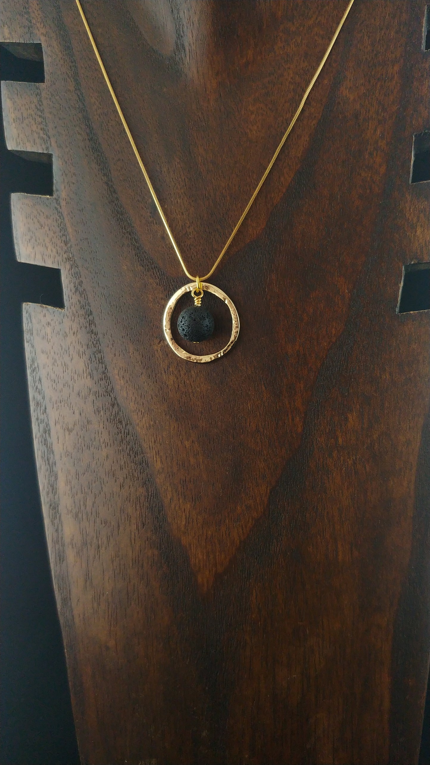 Golden Circle Necklace with Lava Rock