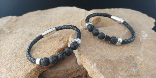 Icelandic Braided Leather and Lava Bracelet