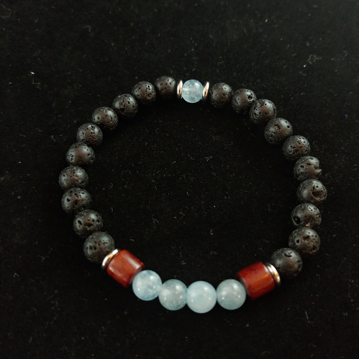 Aquamarine and Rose Quartz Lava and Wood Bracelets