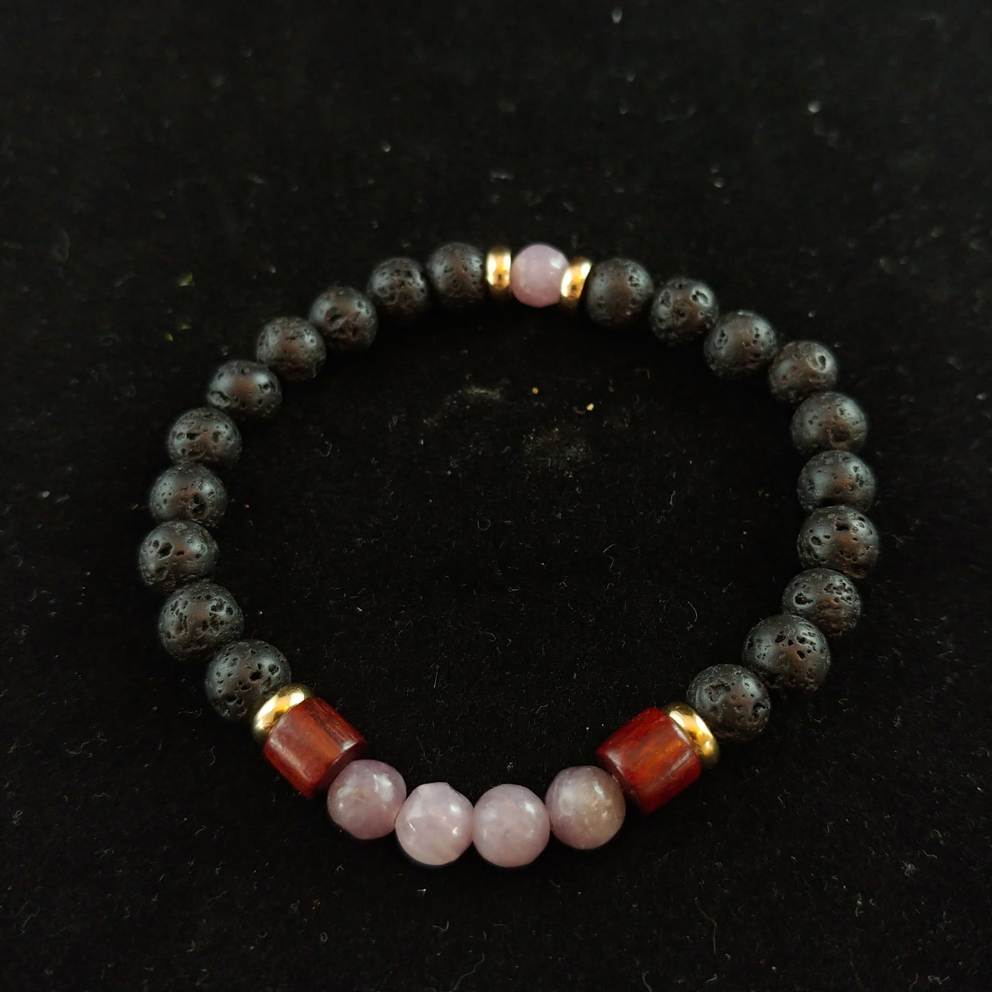 Aquamarine and Rose Quartz Lava and Wood Bracelets