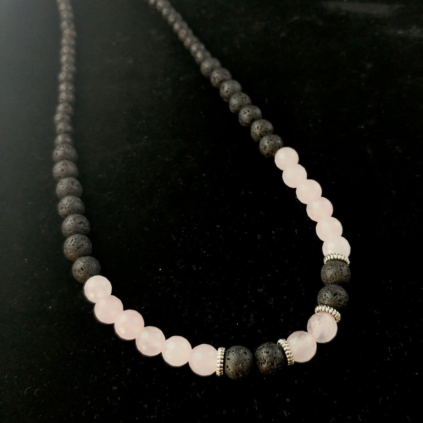 Pink Rose Quartz Necklace with Lava Rock Beads