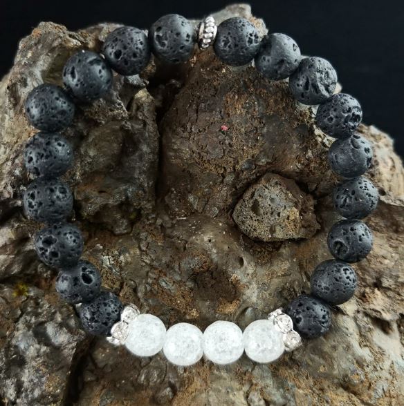Ice Bracelet - Handmade Lava Bracelet with Crackle Crystal Beads and Rhinestone Spacers - Handmade In Iceland