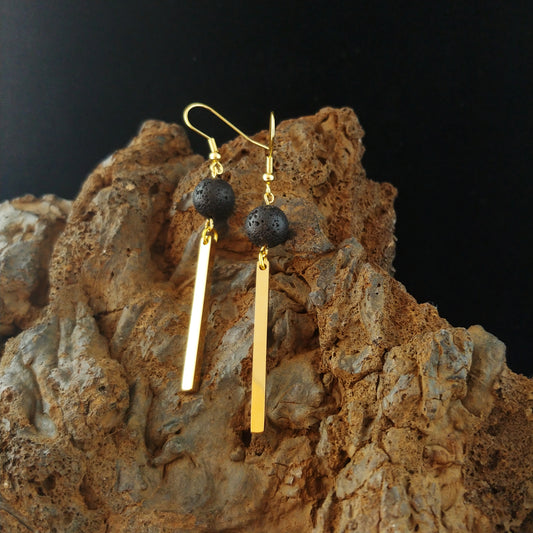 Lava and Gold Bar Earrings