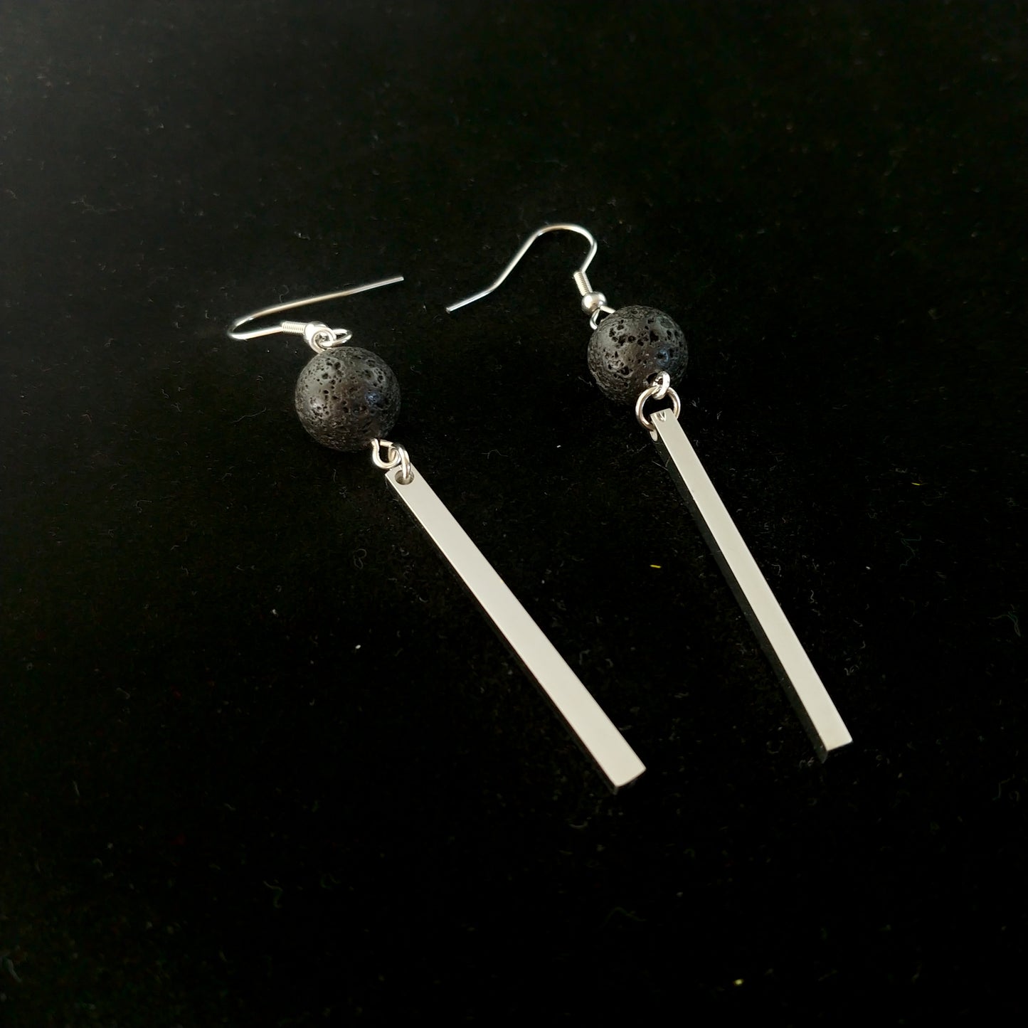 The Lava and Silver Bar Jewelry Set - Set of Earrings and Necklace with Silver Steel Bar and Lava - The Monolith Series - Iceland