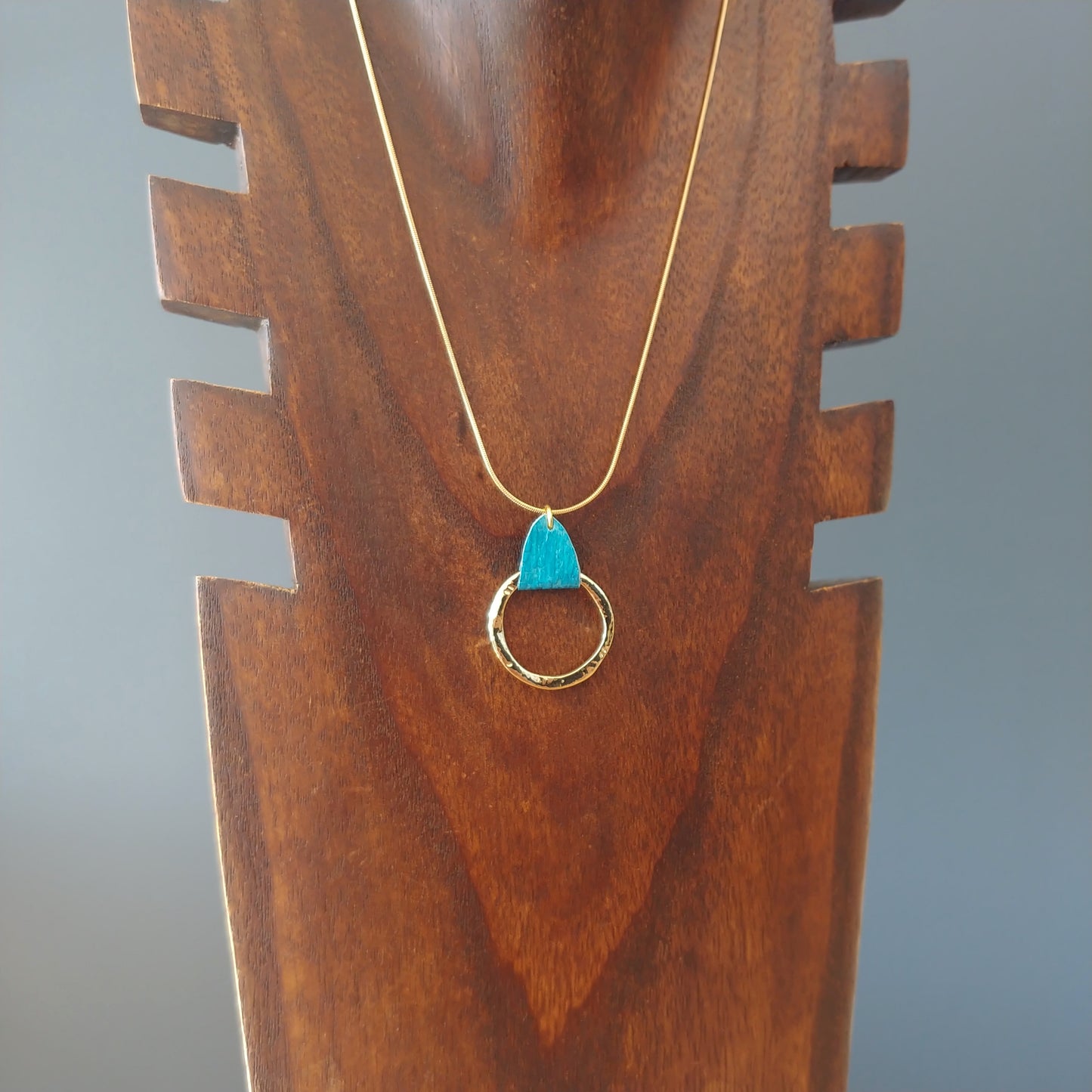 Blue Salmon Leather Golden Circle Necklace - Icelandic Fish Leather Jewelry - Handmade in Iceland