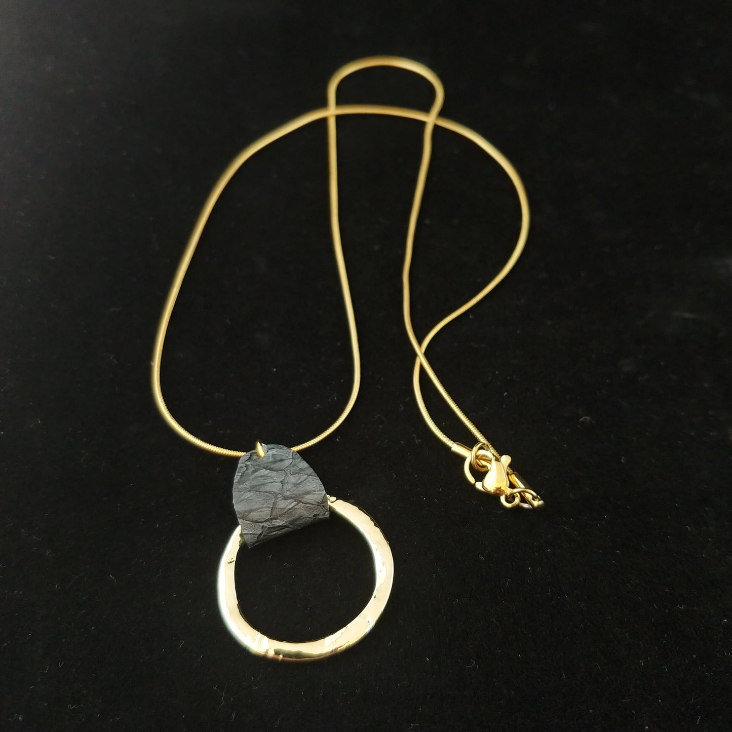Gray Salmon Leather Golden Circle Necklace - Icelandic Fish Leather Jewelry - Handmade in Iceland