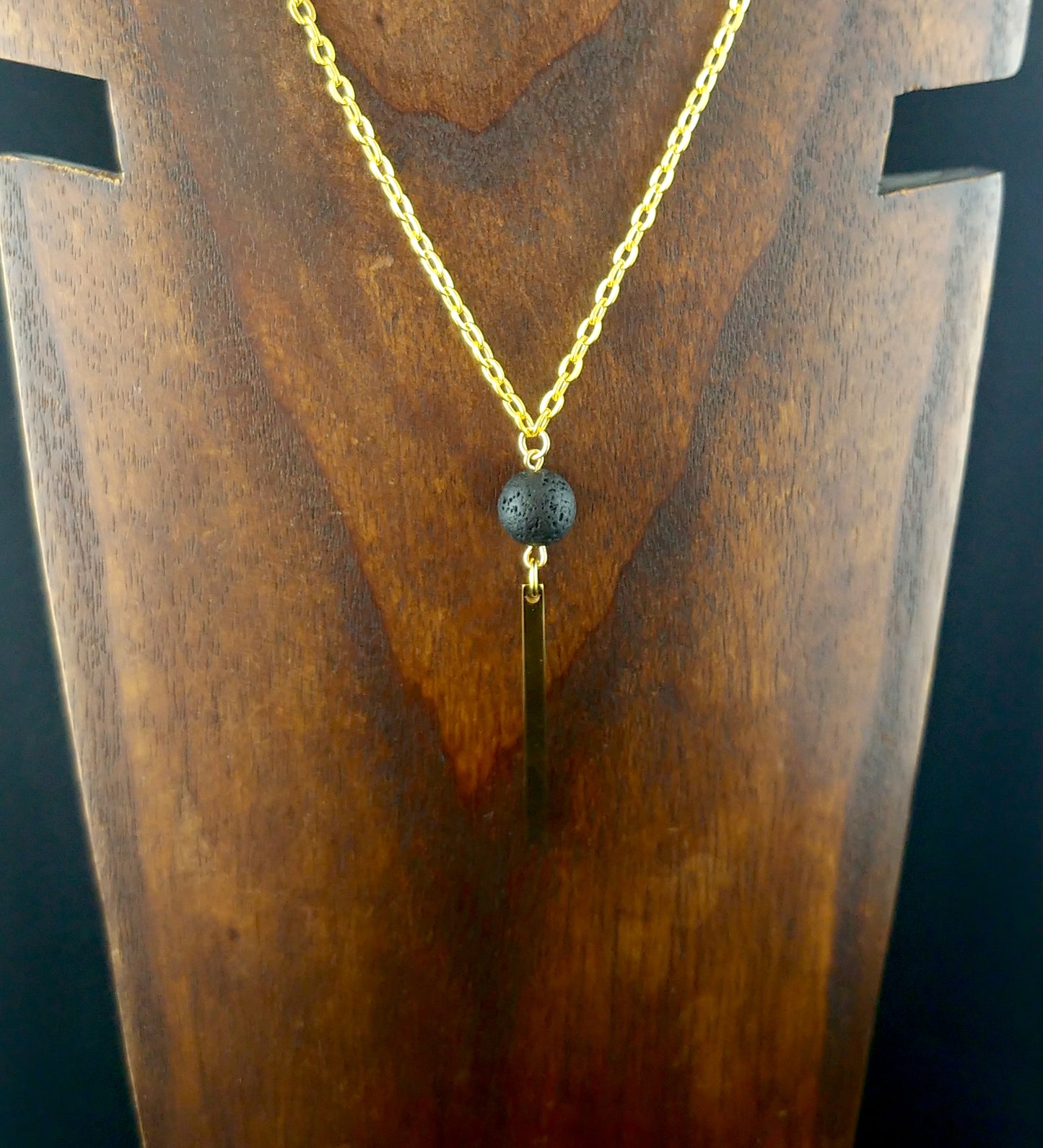 Lava and Gold Bar Pendant - Stainless Steel Necklace