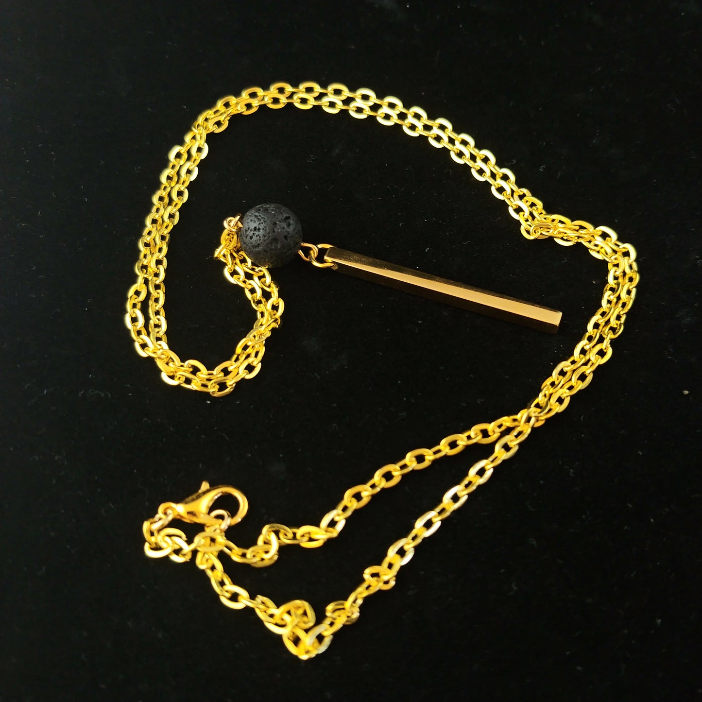 Lava and Gold Bar Pendant - Stainless Steel Necklace