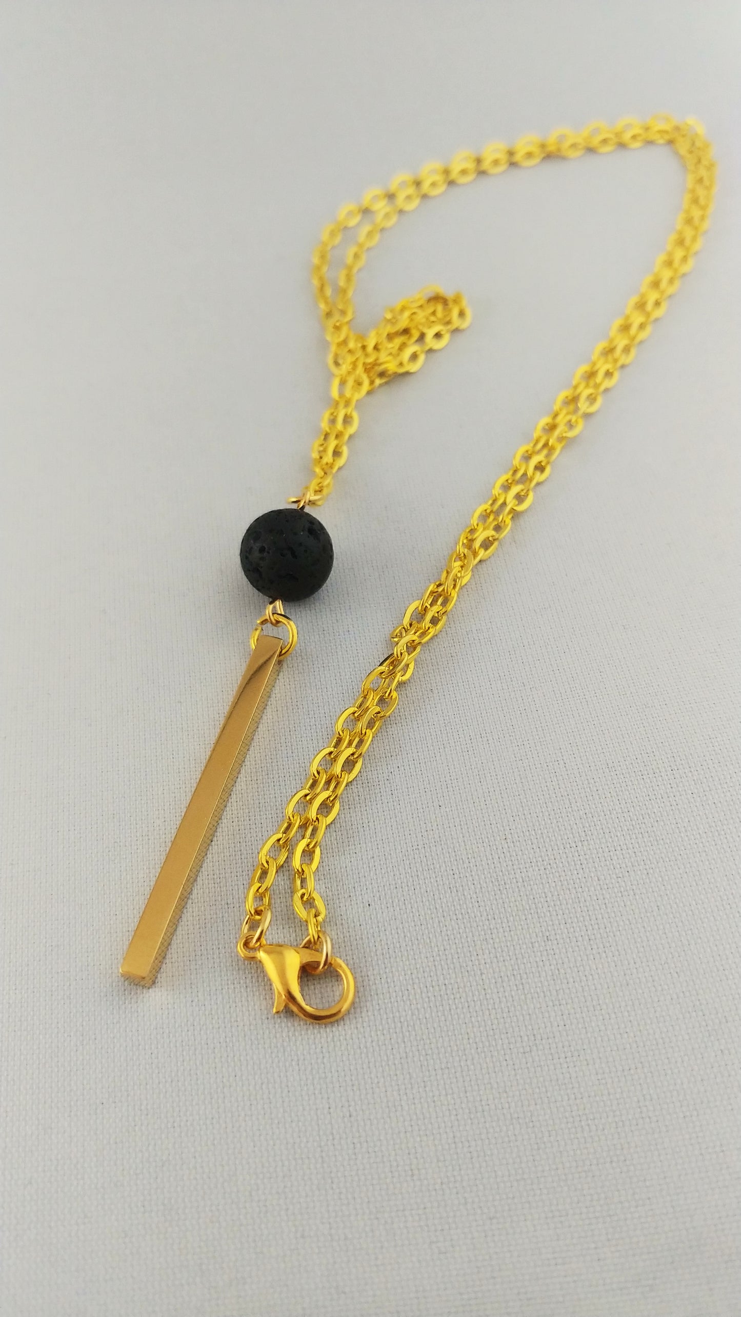 Lava and Gold Bar Pendant - Stainless Steel Necklace