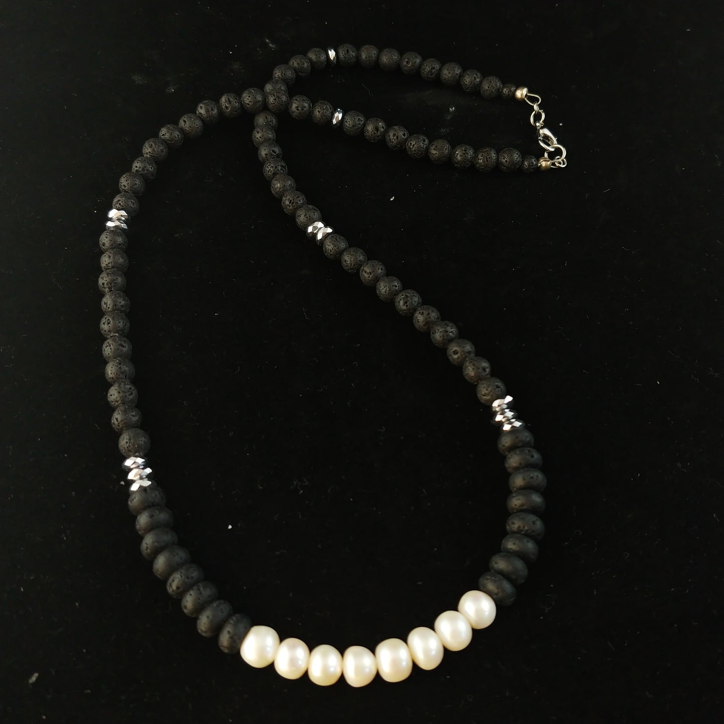 Long Natural Water Pearl Lava Necklace