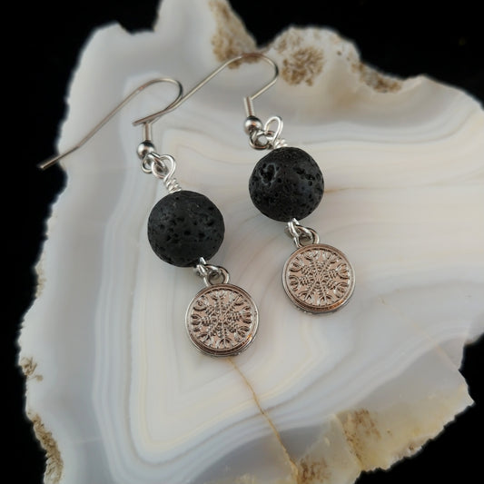 Ægishjálmur - Helm of Awe - Lava Rock Earrings - Icelandic Jewelry