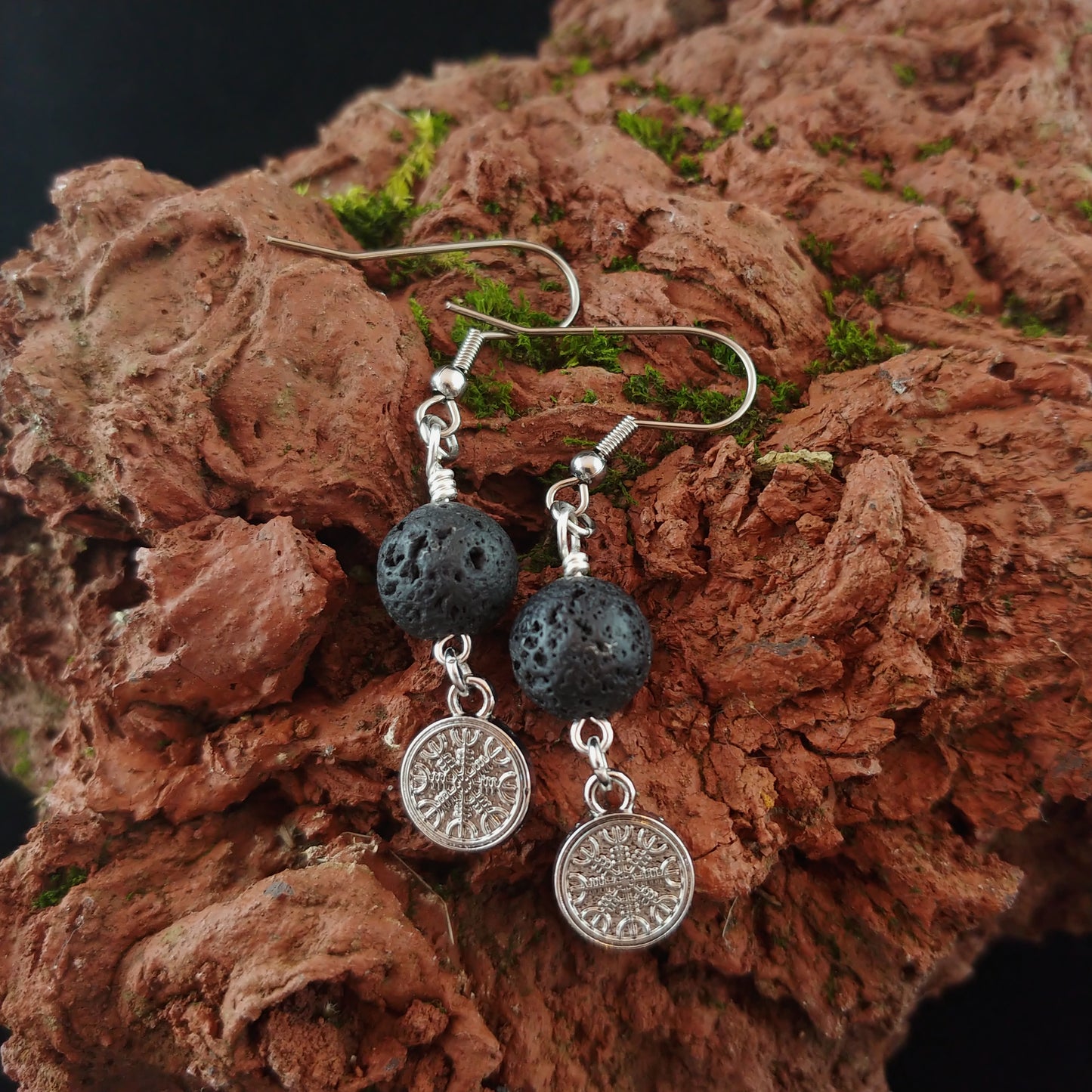 Ægishjálmur - Helm of Awe - Lava Rock Earrings - Icelandic Jewelry