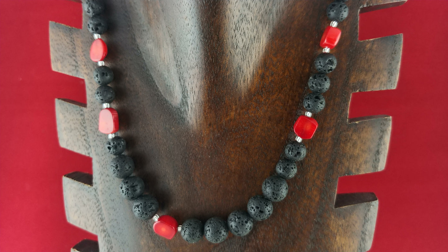 Coral Stone Lava Necklace