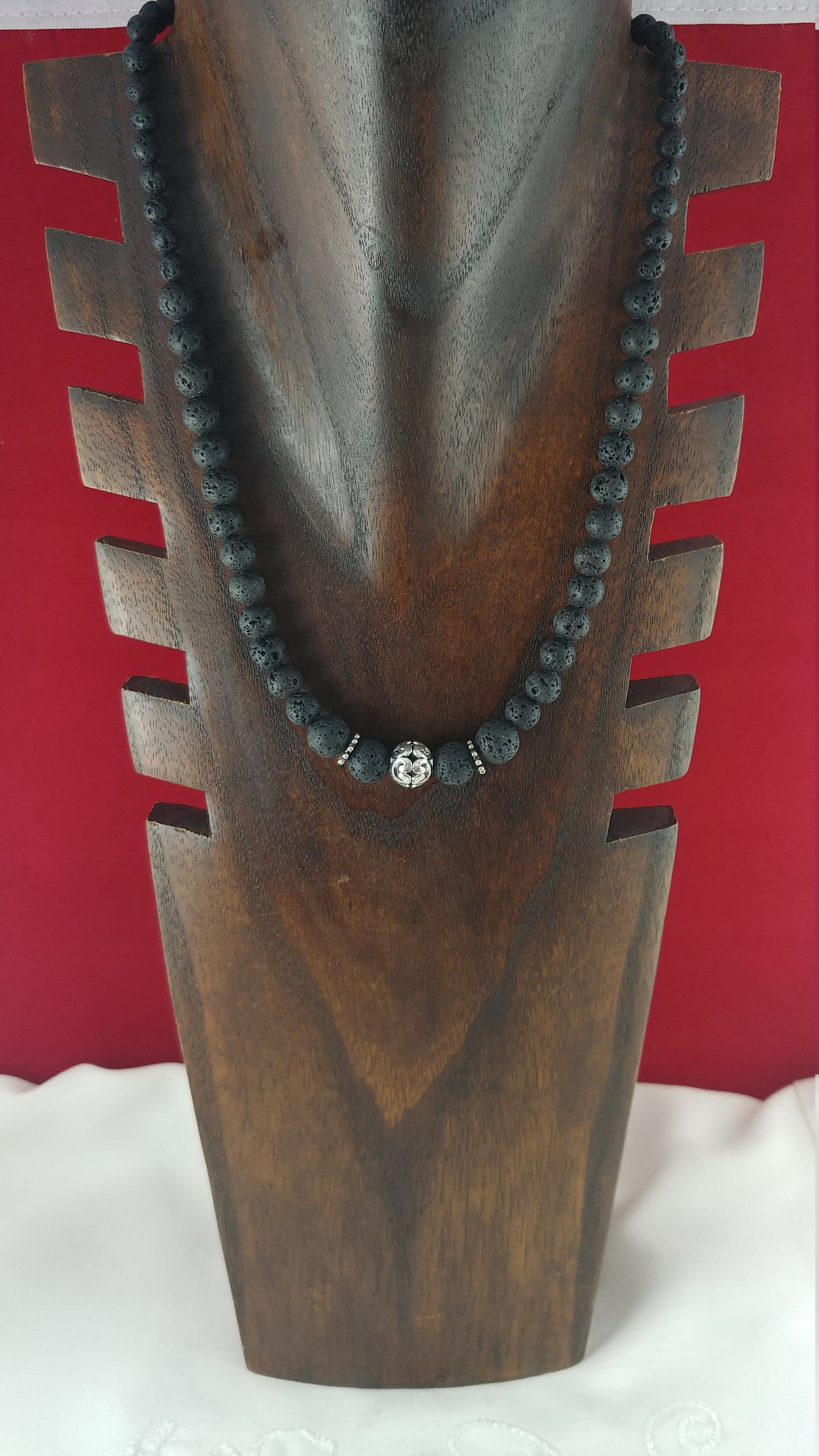Lava Stone Necklace with Tibetan Silver Charm