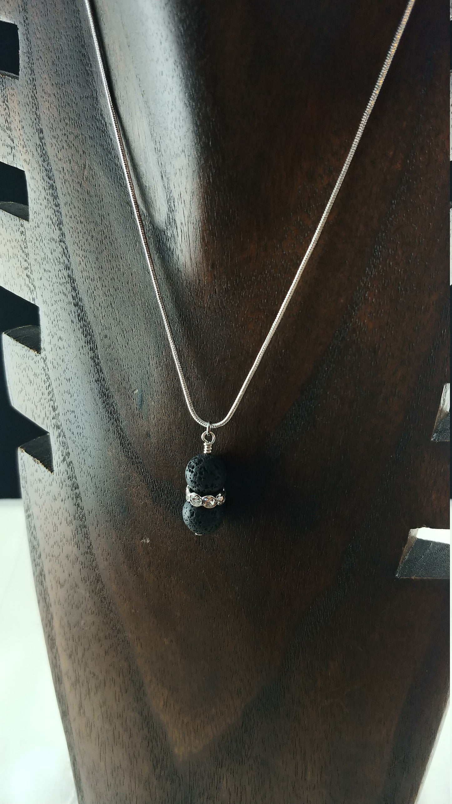 Necklace with 10mm Lava Stone - Crystal Rhinestone - Spacer Bead || 5 Colors to select from
