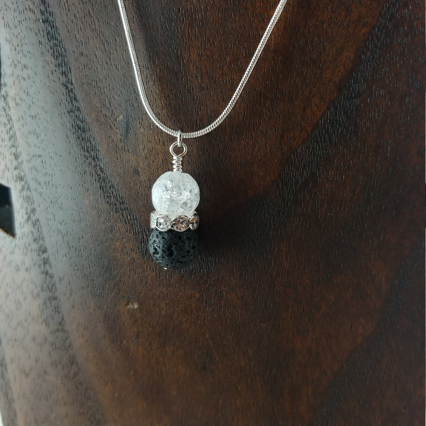 Necklace with 10mm Lava Stone - Crystal Rhinestone - Spacer Bead || 5 Colors to select from