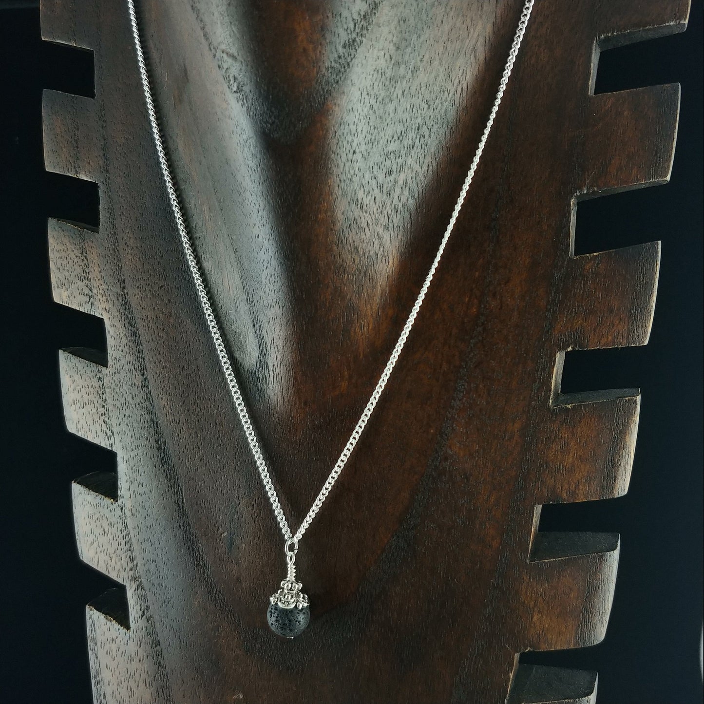 Brass Silver Necklace with Tibetan Silver and 10mm Lava Stone