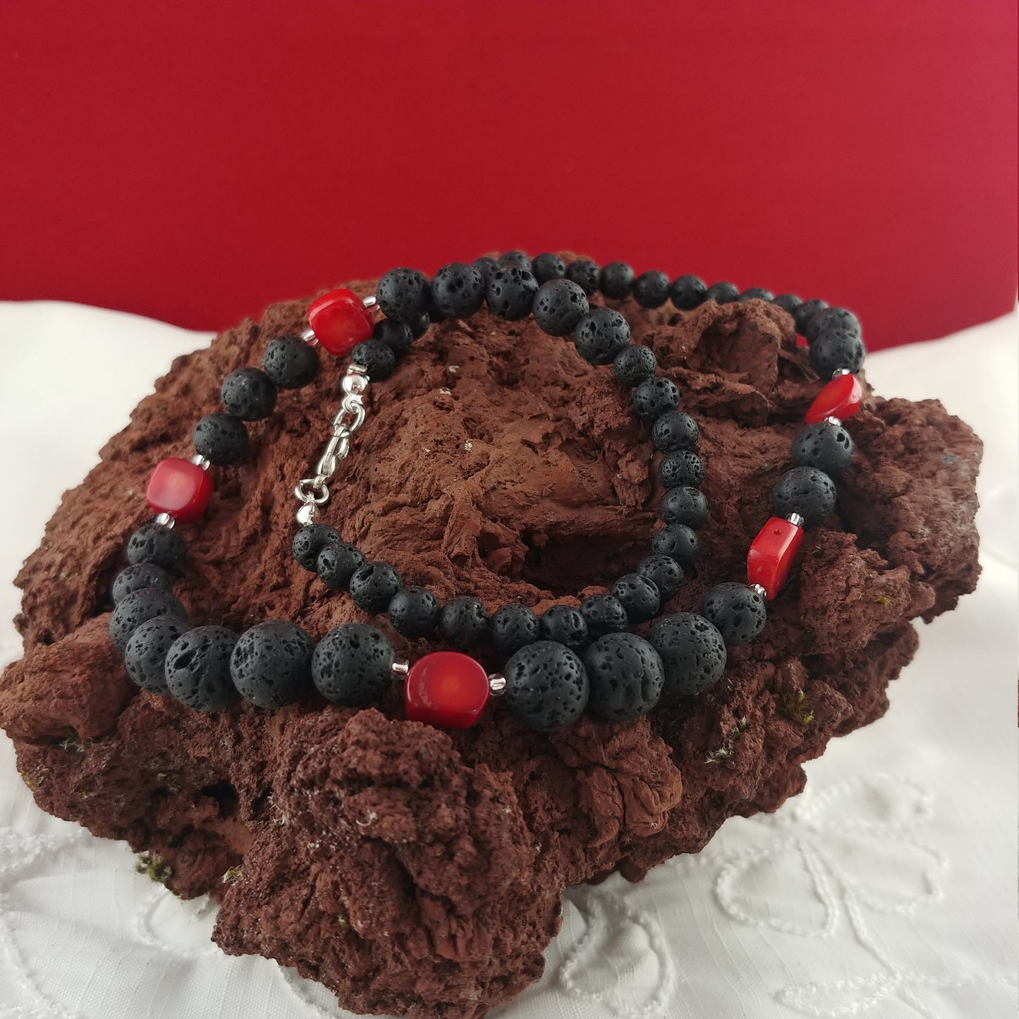 Coral Stone Lava Necklace