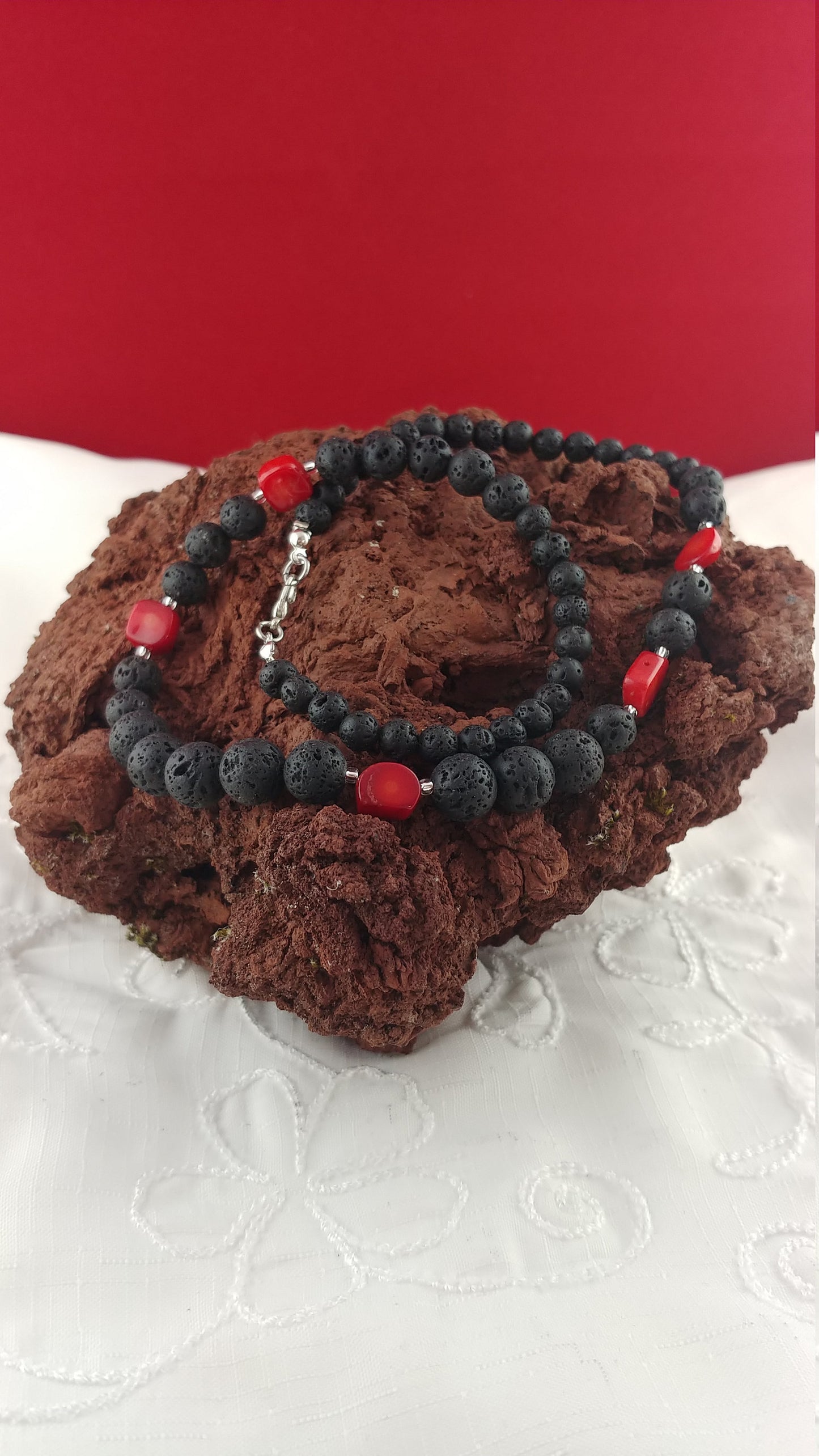 Coral Stone Lava Necklace