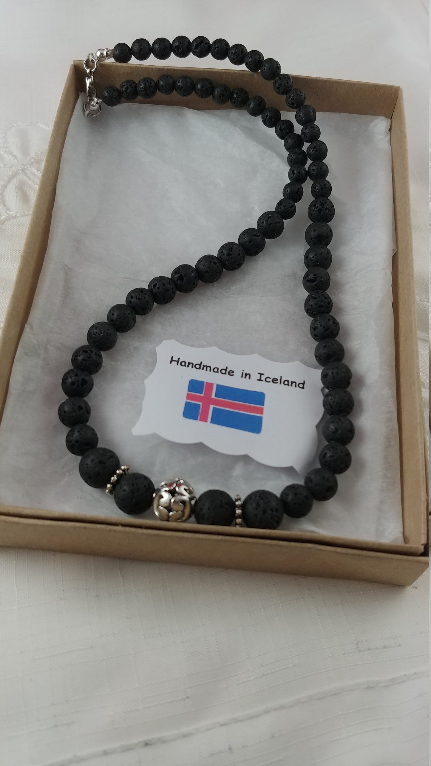 Lava Stone Necklace with Tibetan Silver Charm