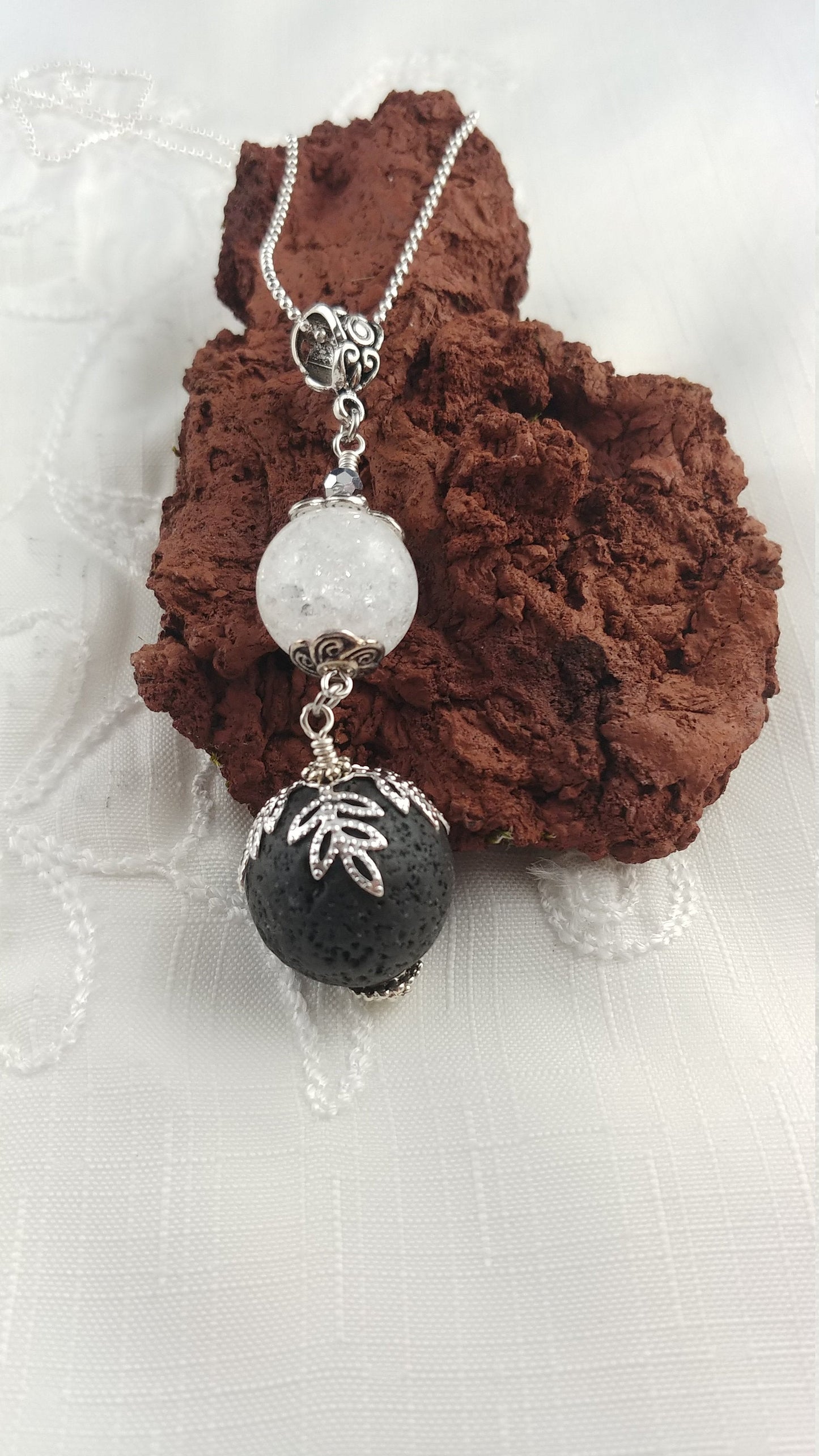 Ice and Lava - Long Lava and Crystal Necklace made in Reykjavik