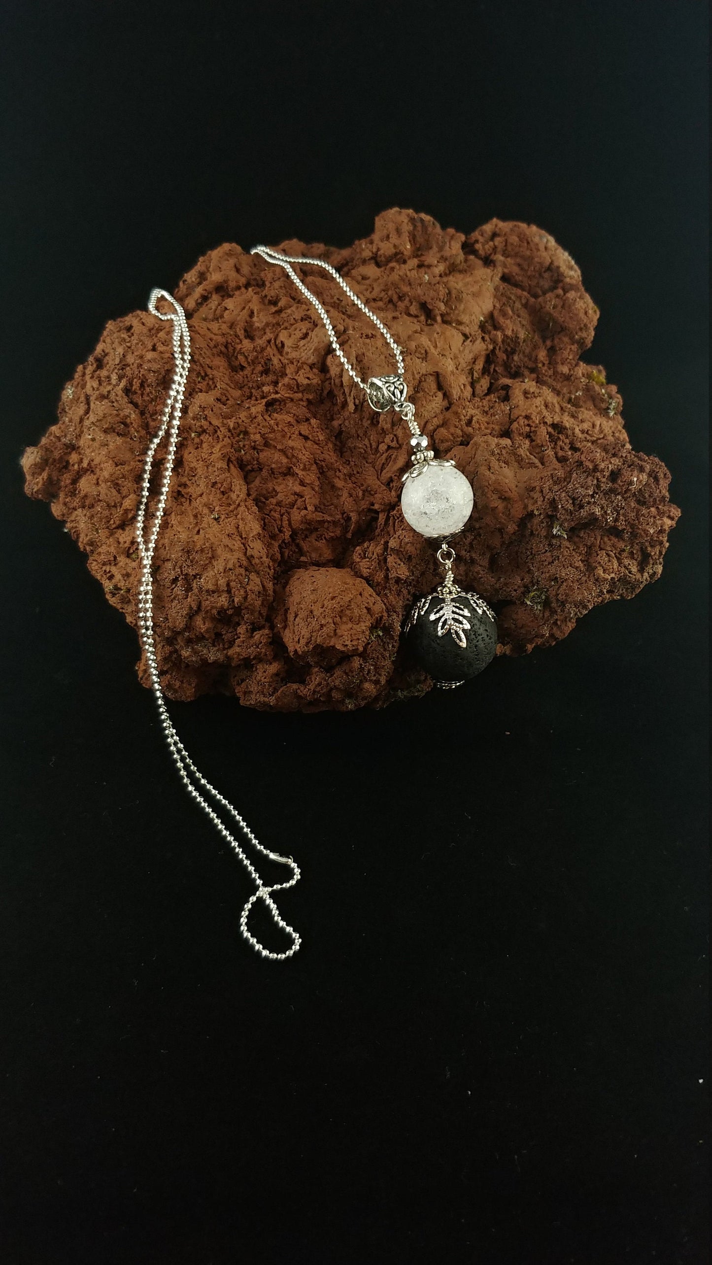 Ice and Lava - Long Lava and Crystal Necklace made in Reykjavik