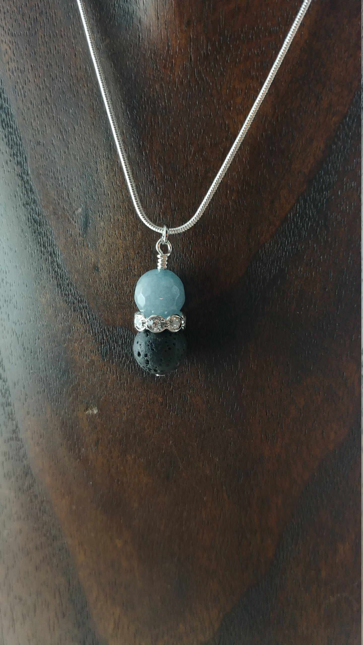 Necklace with 10mm Lava Stone - Crystal Rhinestone - Spacer Bead || 5 Colors to select from